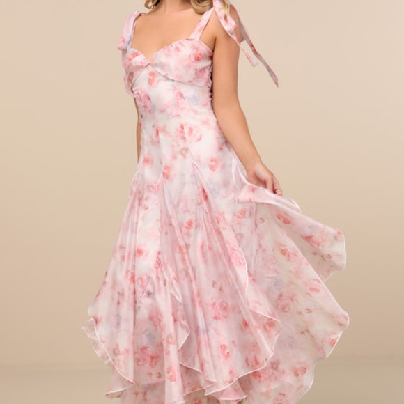 Lulus Dresses & Skirts - Lulus Cliona Blush Pink Floral Pleated Tie-strap Maxi Dress - Size M